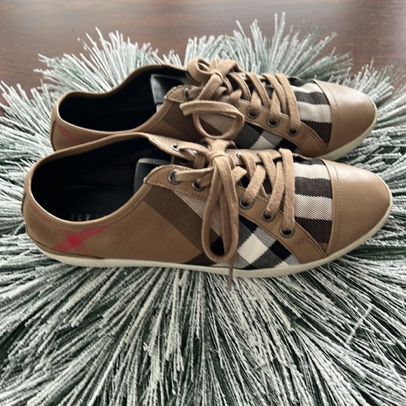 Burberry London Brown-Tan Leather Canvas 
Sneakers - Picture 2 of 12